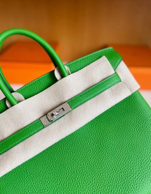H Factory Bags Birkin Togo Leather A8 bright green Silver Hardware 25cm Full Handmade
