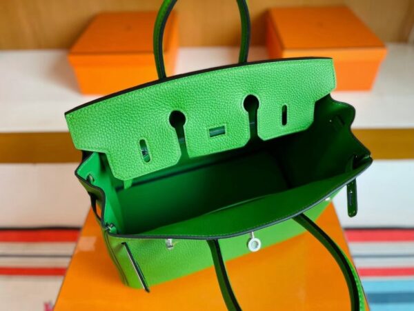H Factory Bags Birkin Togo Leather A8 bright green Silver Hardware 25cm Full Handmade