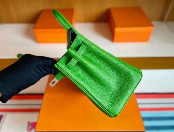 H Factory Bags Birkin Togo Leather A8 bright green Silver Hardware 25cm Full Handmade