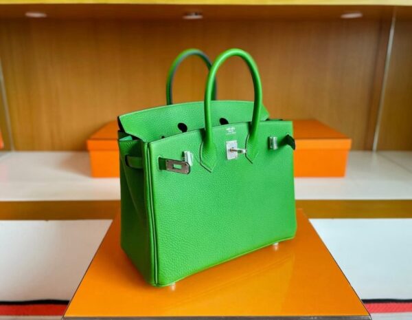 H Factory Bags Birkin Togo Leather A8 bright green Silver Hardware 25cm Full Handmade