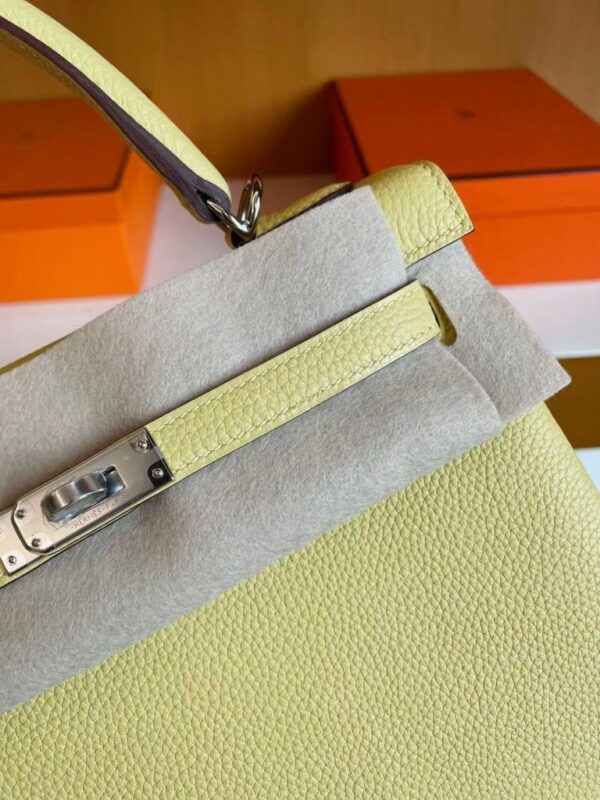 mmexport1741313759524-768x1024-1 H Factory Bags Kelly Togo Leather light yellow Silver Hardware 25cm Full Handmade