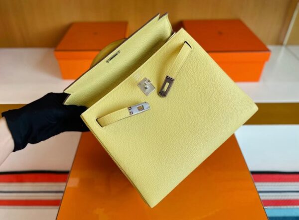 mmexport1741313763706-1024x754-1 H Factory Bags Kelly Togo Leather light yellow Silver Hardware 25cm Full Handmade