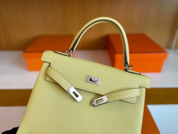 mmexport1741313767161-1024x768-1 H Factory Bags Kelly Togo Leather light yellow Silver Hardware 25cm Full Handmade