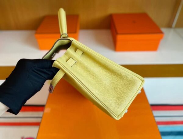 mmexport1741313770399-1024x782-1 H Factory Bags Kelly Togo Leather light yellow Silver Hardware 25cm Full Handmade