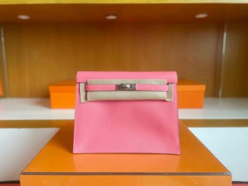 H Factory Bags Kelly Danse Swift Leather Pink Silver Hardware 22cm Full Handmade