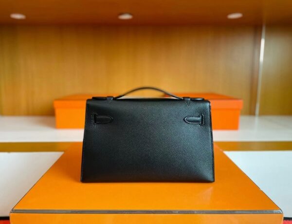 H Factory Bags Mini Kelly Pochette Epsom Leather Black Gold Hardware 22cm Full Handmade