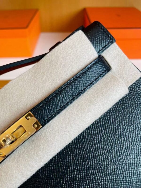 H Factory Bags Mini Kelly Pochette Epsom Leather Black Gold Hardware 22cm Full Handmade
