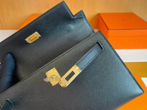 H Factory Bags Mini Kelly Pochette Epsom Leather Black Gold Hardware 22cm Full Handmade