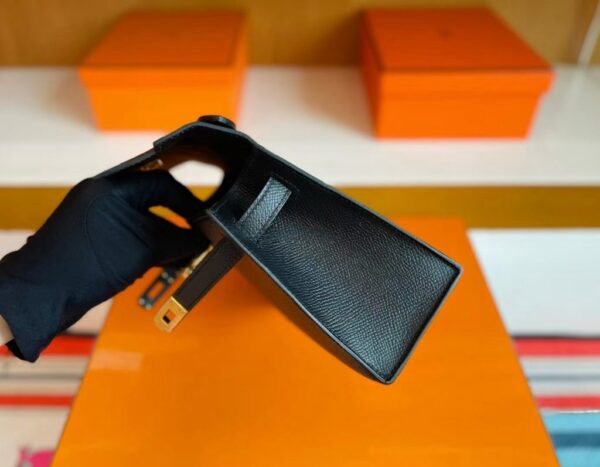 H Factory Bags Mini Kelly Pochette Epsom Leather Black Gold Hardware 22cm Full Handmade