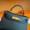 H Factory Bags Mini Kelly Epsom Leather Black Gold Hardware 19cm Full Handmade