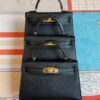 H Factory Bags Mini Kelly Epsom Leather Black Gold Hardware 19cm Full Handmade
