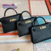 H Factory Bags Mini Kelly Epsom Leather Black Gold Hardware 19cm Full Handmade