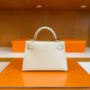 H Factory Bags Mini Kelly Epsom Leather Cream White Silver Hardware 19cm Full Handmade