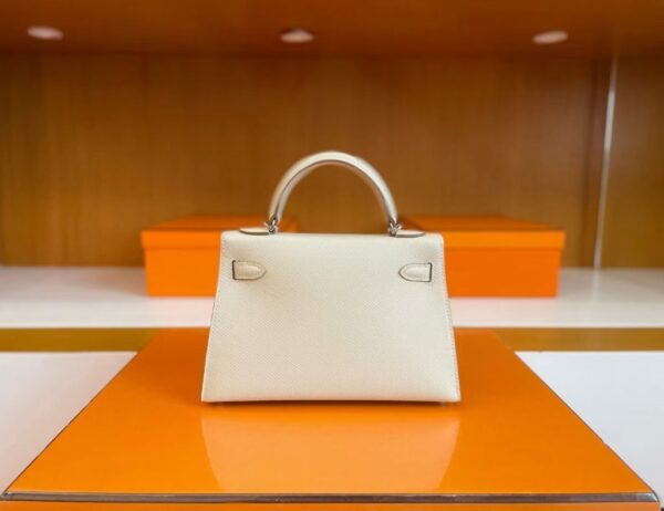H Factory Bags Mini Kelly Epsom Leather Cream White Silver Hardware 19cm Full Handmade