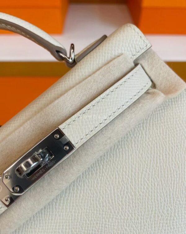 H Factory Bags Mini Kelly Epsom Leather Cream White Silver Hardware 19cm Full Handmade