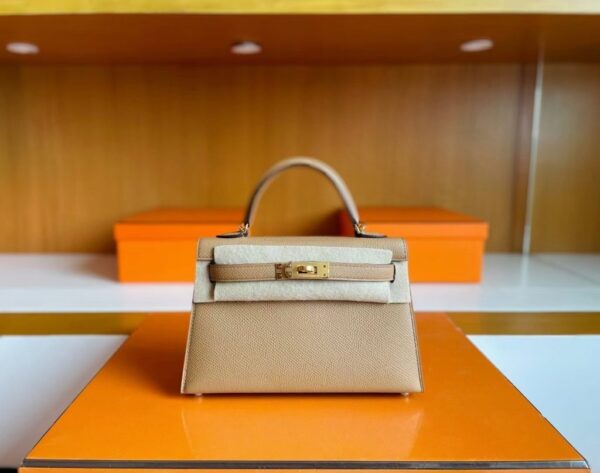 mmexport1741600196073-1024x808-1 H Factory Bags Mini Kelly Epsom Leather Tea Kahki Gold Hardware 19cm Full Handmade