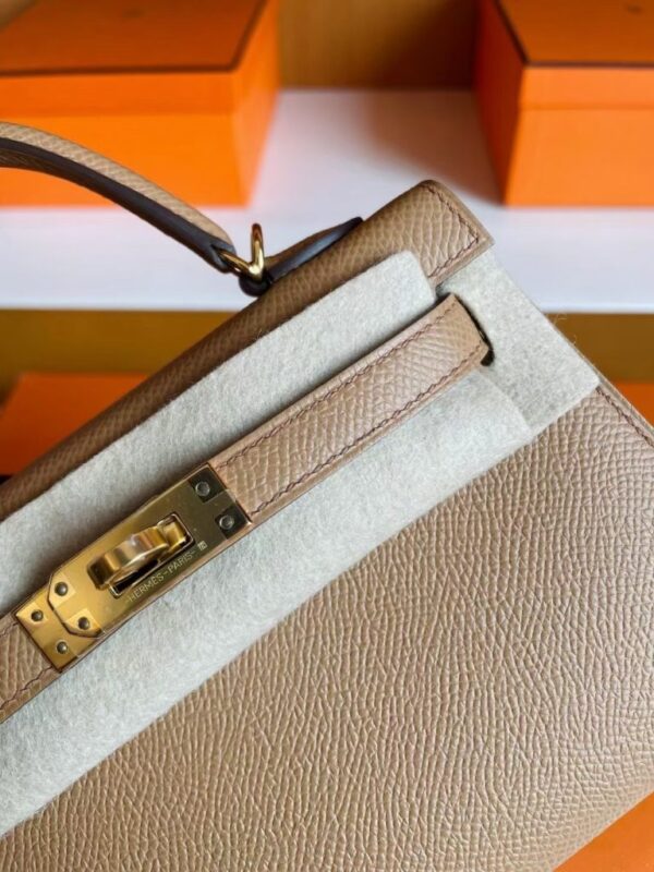mmexport1741600200620-768x1024-1 H Factory Bags Mini Kelly Epsom Leather Tea Kahki Gold Hardware 19cm Full Handmade