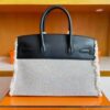 H Factory Bags Birkin fray Swift & Canvas Black Silver Hardware 35cm Full Handmade