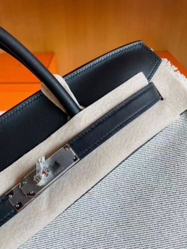 H Factory Bags Birkin fray Swift & Canvas Black Silver Hardware 35cm Full Handmade