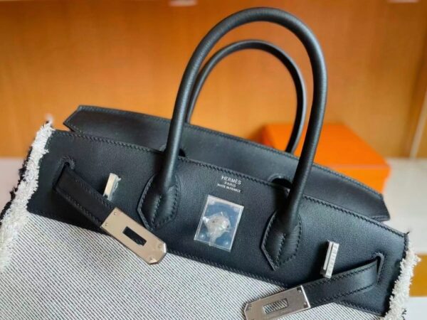 H Factory Bags Birkin fray Swift & Canvas Black Silver Hardware 35cm Full Handmade
