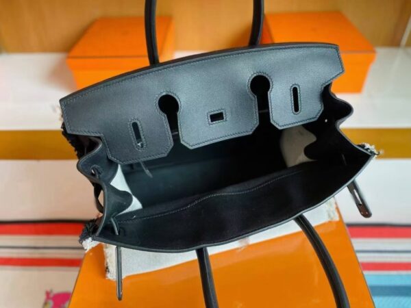 H Factory Bags Birkin fray Swift & Canvas Black Silver Hardware 35cm Full Handmade