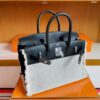 H Factory Bags Birkin fray Swift & Canvas Black Silver Hardware 35cm Full Handmade