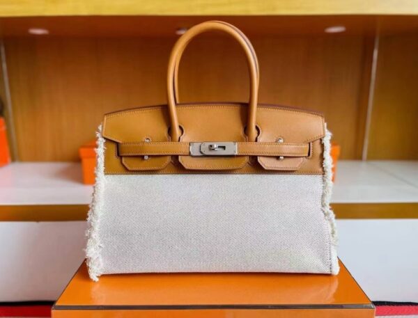 mmexport1744165059762-1024x780-1 H Factory Bags Birkin fray Swift & Canvas Gold Brown Silver Hardware 35cm Full Handmade