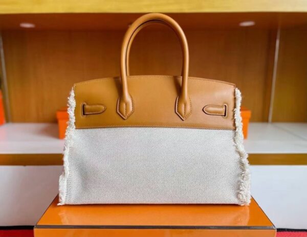 mmexport1744165061255-1024x788-1 H Factory Bags Birkin fray Swift & Canvas Gold Brown Silver Hardware 35cm Full Handmade