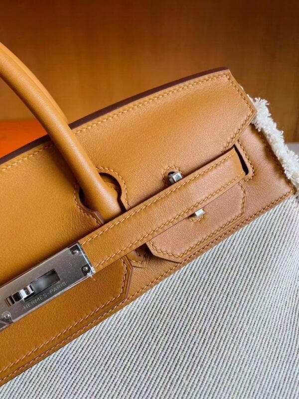 mmexport1744165064553-768x1024-1 H Factory Bags Birkin fray Swift & Canvas Gold Brown Silver Hardware 35cm Full Handmade