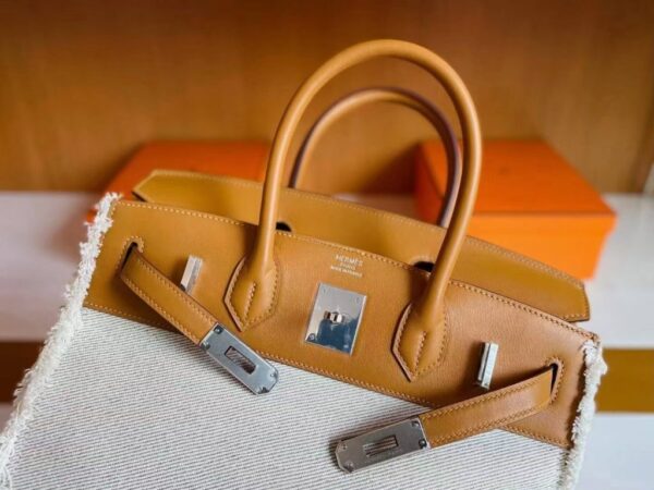 mmexport1744165066145-1024x768-1 H Factory Bags Birkin fray Swift & Canvas Gold Brown Silver Hardware 35cm Full Handmade