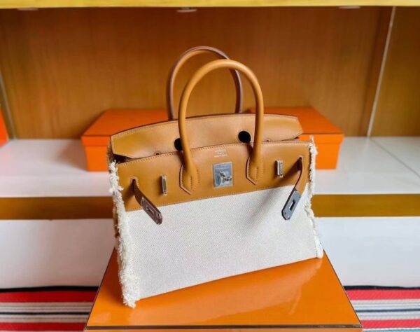 mmexport1744165073456-1024x809-1 H Factory Bags Birkin fray Swift & Canvas Gold Brown Silver Hardware 35cm Full Handmade