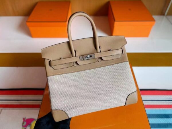 mmexport1744165090223-1024x768-1 H Factory Bags Birkin Swift & Canvas Tea Khaki Silver Hardware 30cm Full Handmade