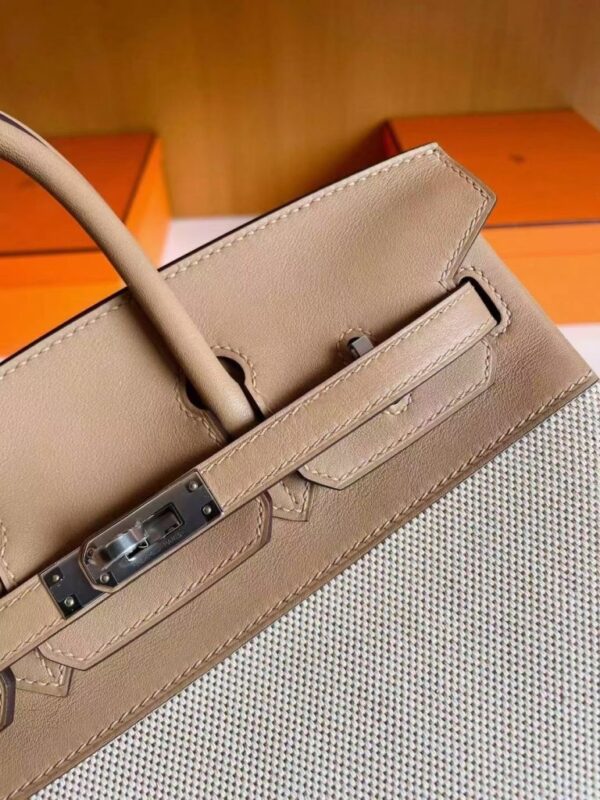 mmexport1744165091853-768x1024-1 H Factory Bags Birkin Swift & Canvas Tea Khaki Silver Hardware 30cm Full Handmade