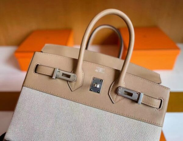 mmexport1744165093458-1024x788-1 H Factory Bags Birkin Swift & Canvas Tea Khaki Silver Hardware 30cm Full Handmade