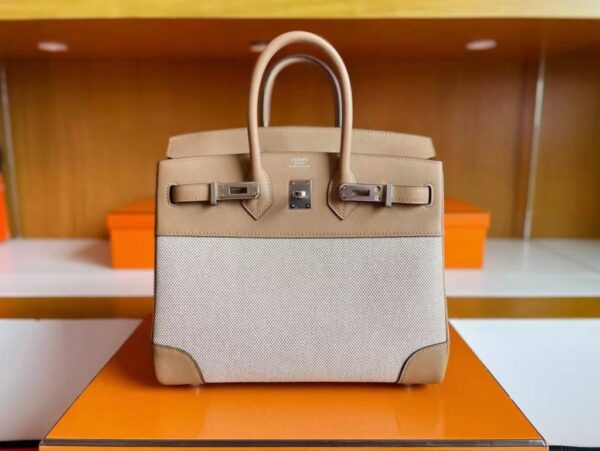 mmexport1744165095072-1024x769-1 H Factory Bags Birkin Swift & Canvas Tea Khaki Silver Hardware 30cm Full Handmade