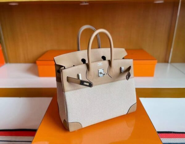 mmexport1744165099594-1024x798-1 H Factory Bags Birkin Swift & Canvas Tea Khaki Silver Hardware 30cm Full Handmade