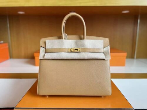H Factory Bags Birkin Epsom Leather Tea Khaki Gold Hardware 25cm Full Handmade