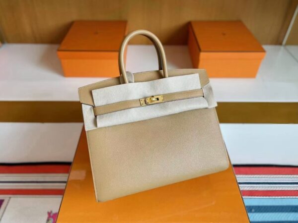 H Factory Bags Birkin Epsom Leather Tea Khaki Gold Hardware 25cm Full Handmade