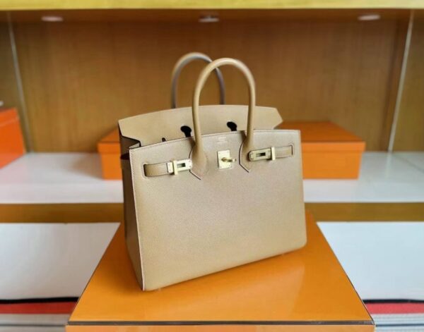 H Factory Bags Birkin Epsom Leather Tea Khaki Gold Hardware 25cm Full Handmade