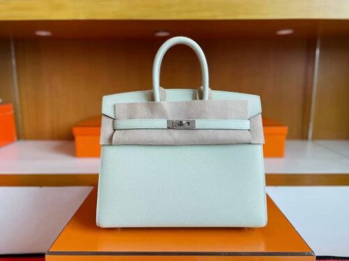 H Factory Bags Birkin Epsom Leather Fresh Light Green Silver Hardware 25cm Full Handmade