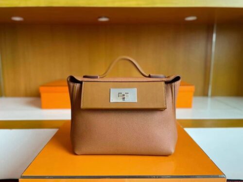 H Factory Bags Mini Kelly 2424 Evercoler Leather Gold Brown Silver Hardware 21cm Full Handmade