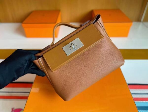 H Factory Bags Mini Kelly 2424 Evercoler Leather Gold Brown Silver Hardware 21cm Full Handmade