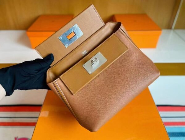 H Factory Bags Mini Kelly 2424 Evercoler Leather Gold Brown Silver Hardware 21cm Full Handmade