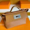 H Factory Bags Mini Kelly 2424 Evercoler Leather Gold Brown Silver Hardware 21cm Full Handmade