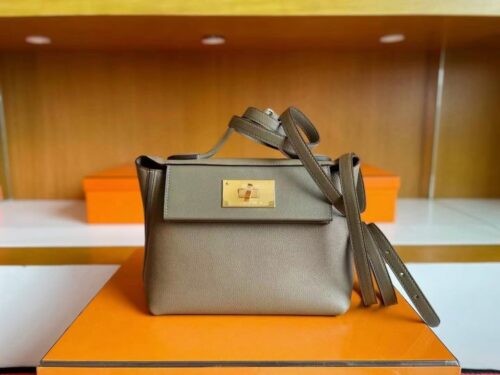 H Factory Bags Mini Kelly 2424 Evercoler Leather Etoupe Grey Silver Hardware 21cm Full Handmade