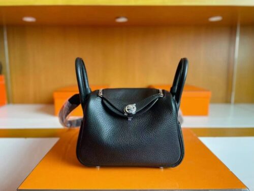 H Factory Bags Mini Lindy Togo Leather Black Silver Hardware 19cm Full Handmade