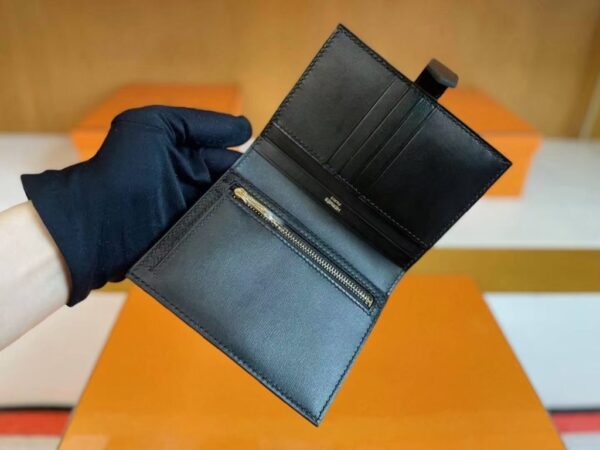 H Factory Bags Beran Short Wallet Box Leather Black Gold Hardware Full Handmade