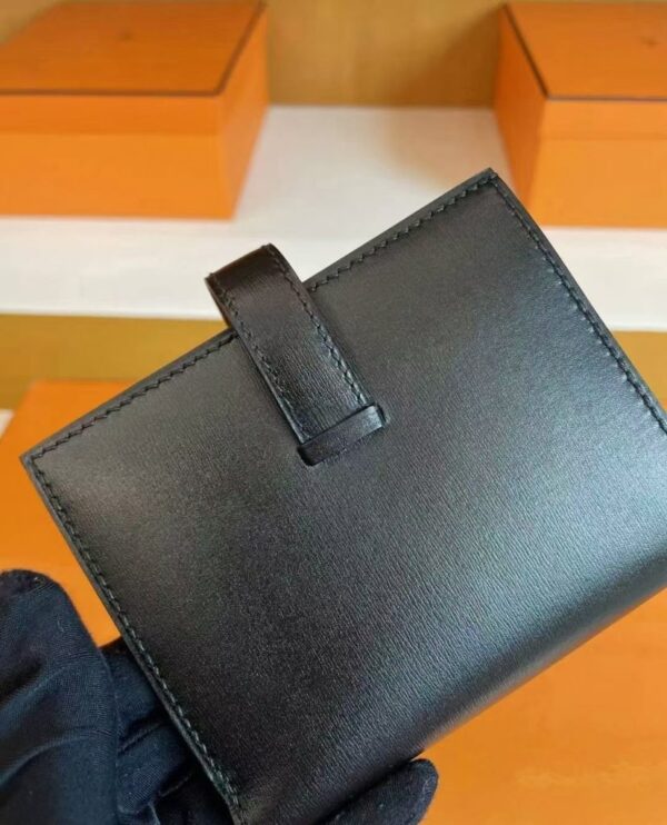 H Factory Bags Beran Short Wallet Box Leather Black Gold Hardware Full Handmade