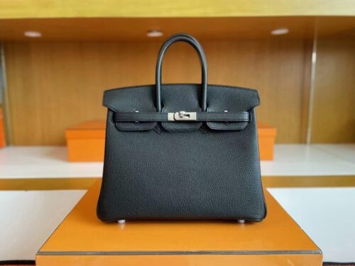 H Factory Bags Birkin Togo Leather Black Silver Hardware 25cm Full Handmade