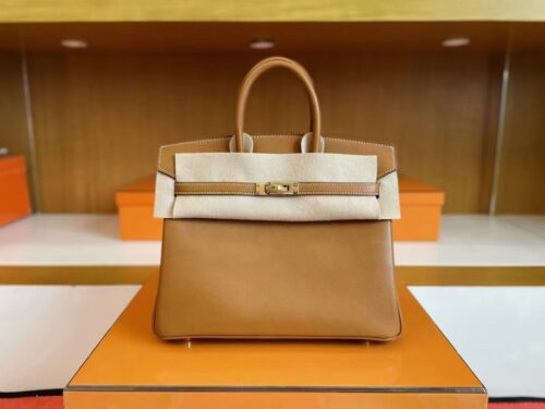 H Factory Bags Birkin Swift Leather Golden Brown Gold Hardware 25cm Full Handmade